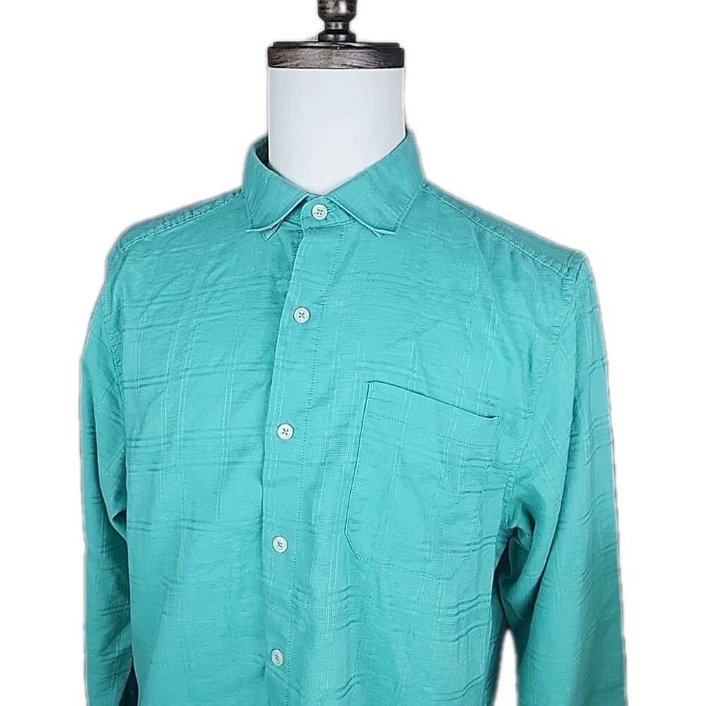 Tommy Bahama Sz L Aqua Blue Stretch Linen Blend Long Sleeve Button Down Shirt
